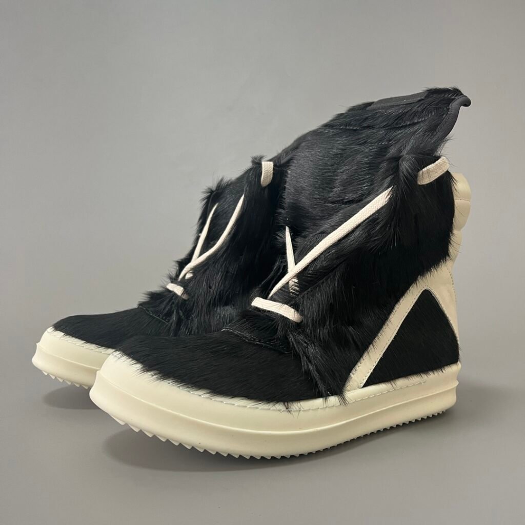 Aurora Custom Rick Owens Mainline Geobasket - Black Pony Hair & Milk Leather (1:1 Deconstructed)
