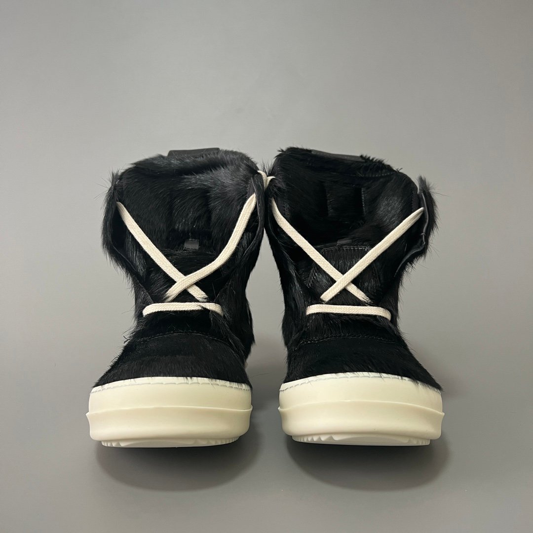 Aurora Custom Rick Owens Mainline Geobasket - Black Pony Hair & Milk Leather (1:1 Deconstructed) - Image 2