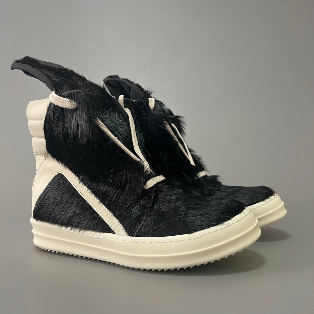 Aurora Custom Rick Owens Mainline Geobasket - Black Pony Hair & Milk Leather (1:1 Deconstructed) - Image 3