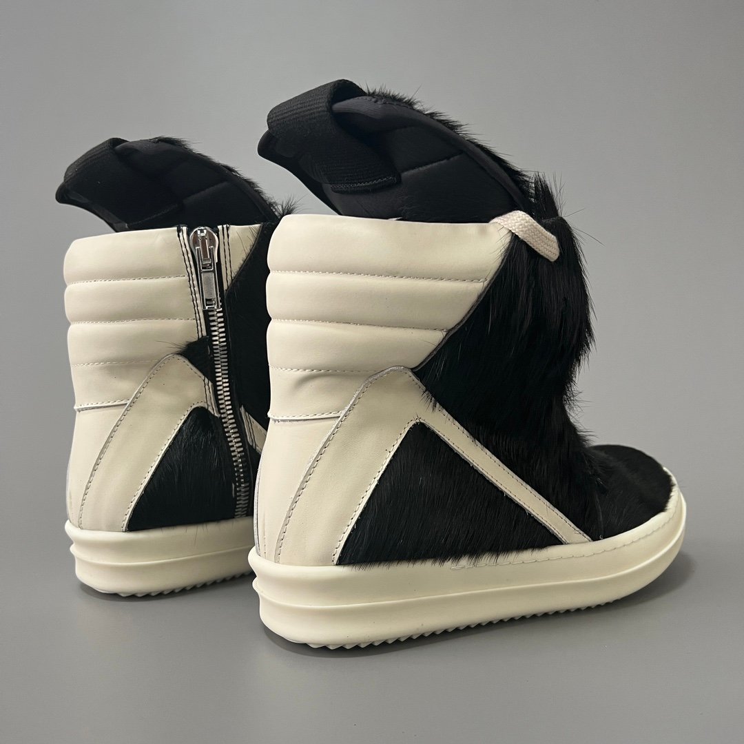 Aurora Custom Rick Owens Mainline Geobasket - Black Pony Hair & Milk Leather (1:1 Deconstructed) - Image 4