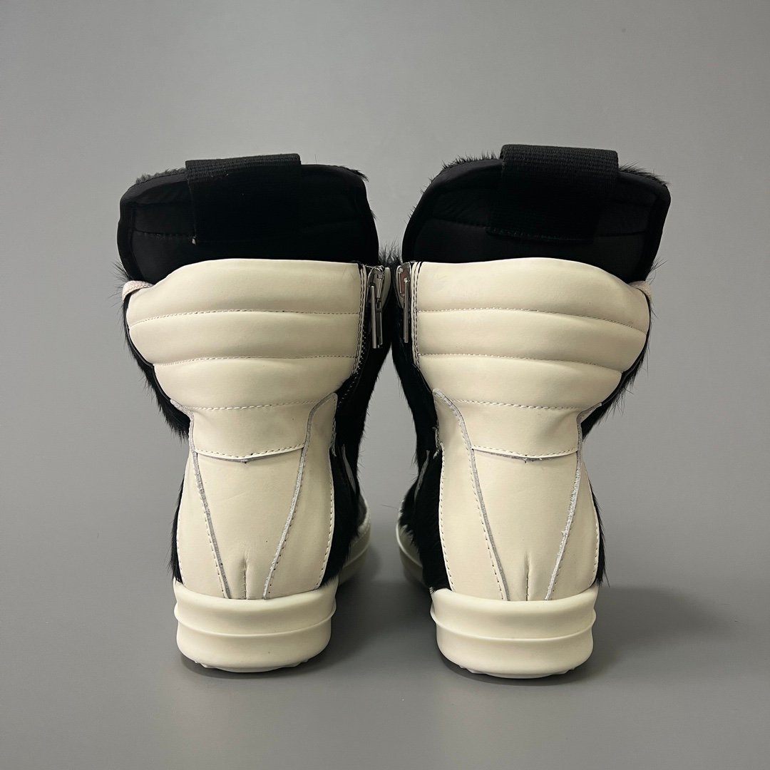 Aurora Custom Rick Owens Mainline Geobasket - Black Pony Hair & Milk Leather (1:1 Deconstructed) - Image 5