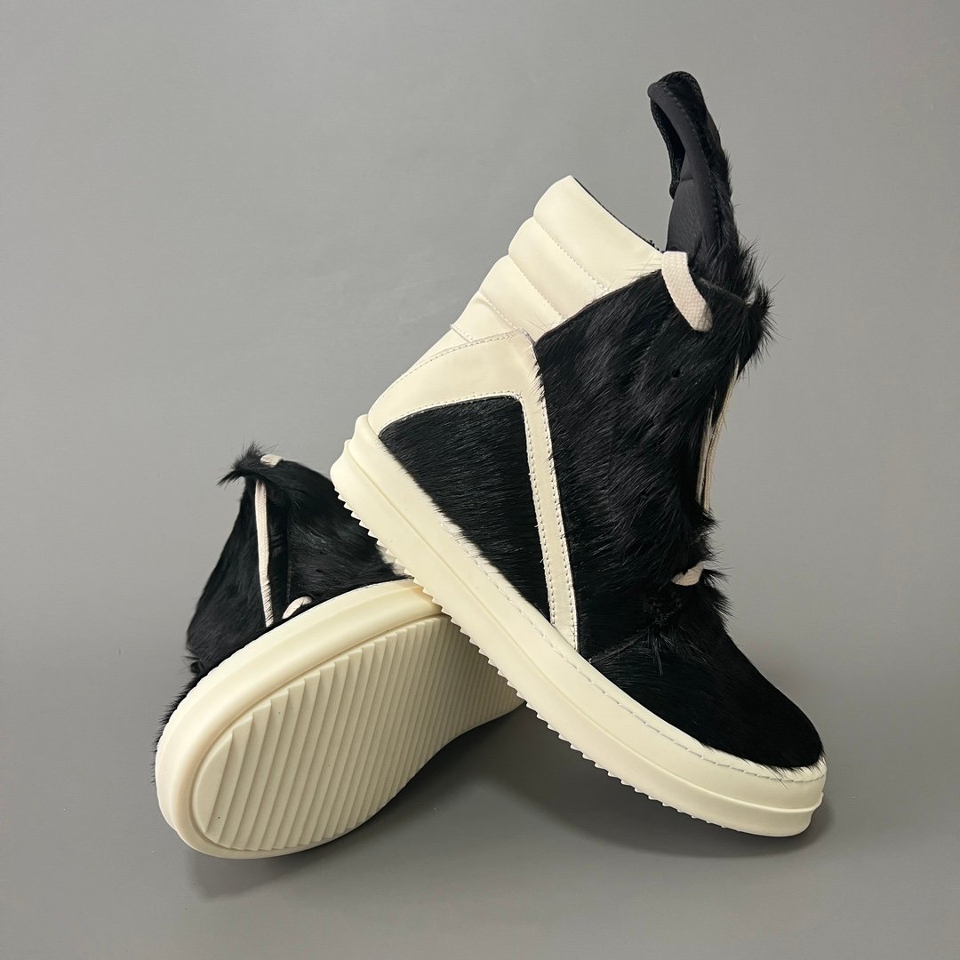 Aurora Custom Rick Owens Mainline Geobasket - Black Pony Hair & Milk Leather (1:1 Deconstructed) - Image 7