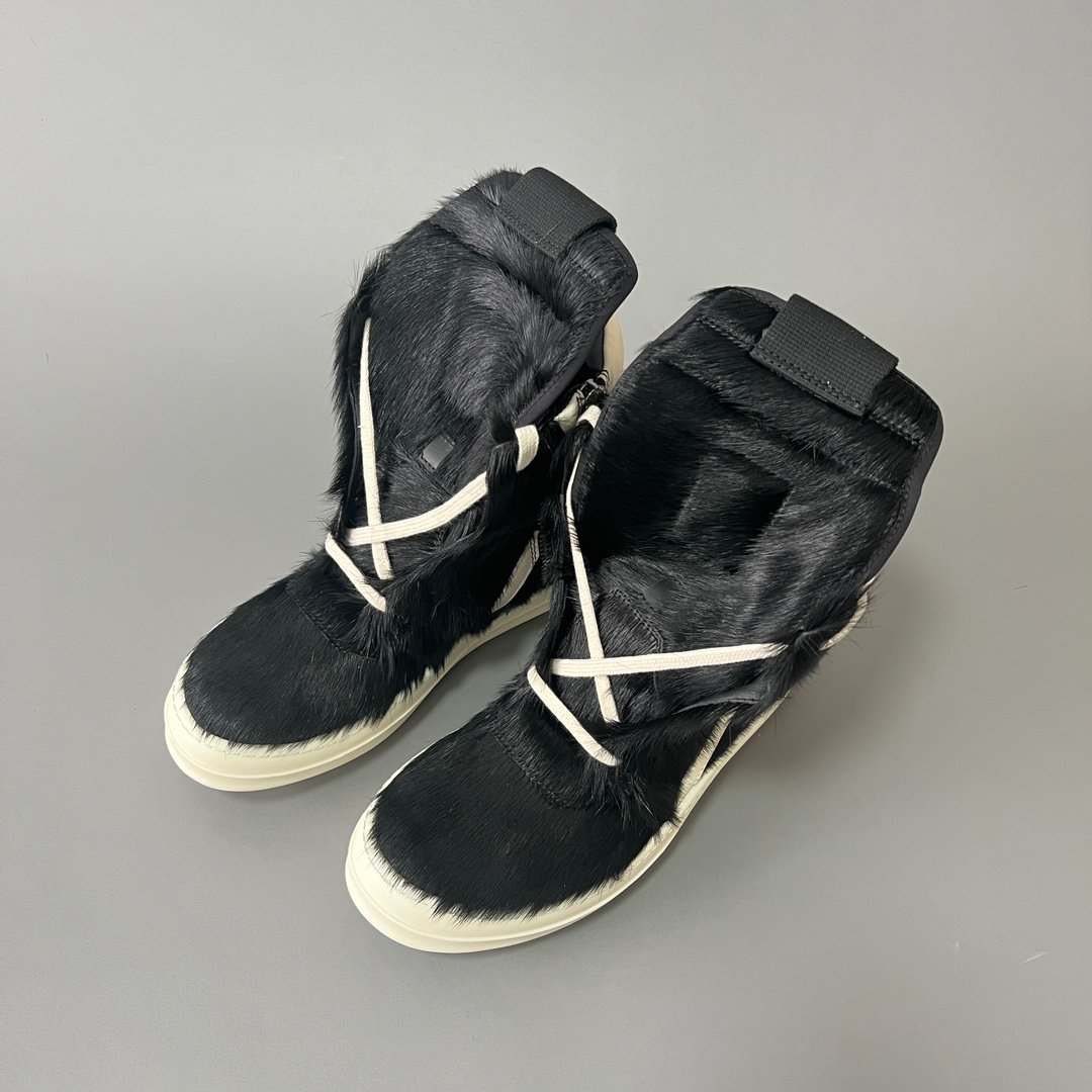 Aurora Custom Rick Owens Mainline Geobasket - Black Pony Hair & Milk Leather (1:1 Deconstructed) - Image 8