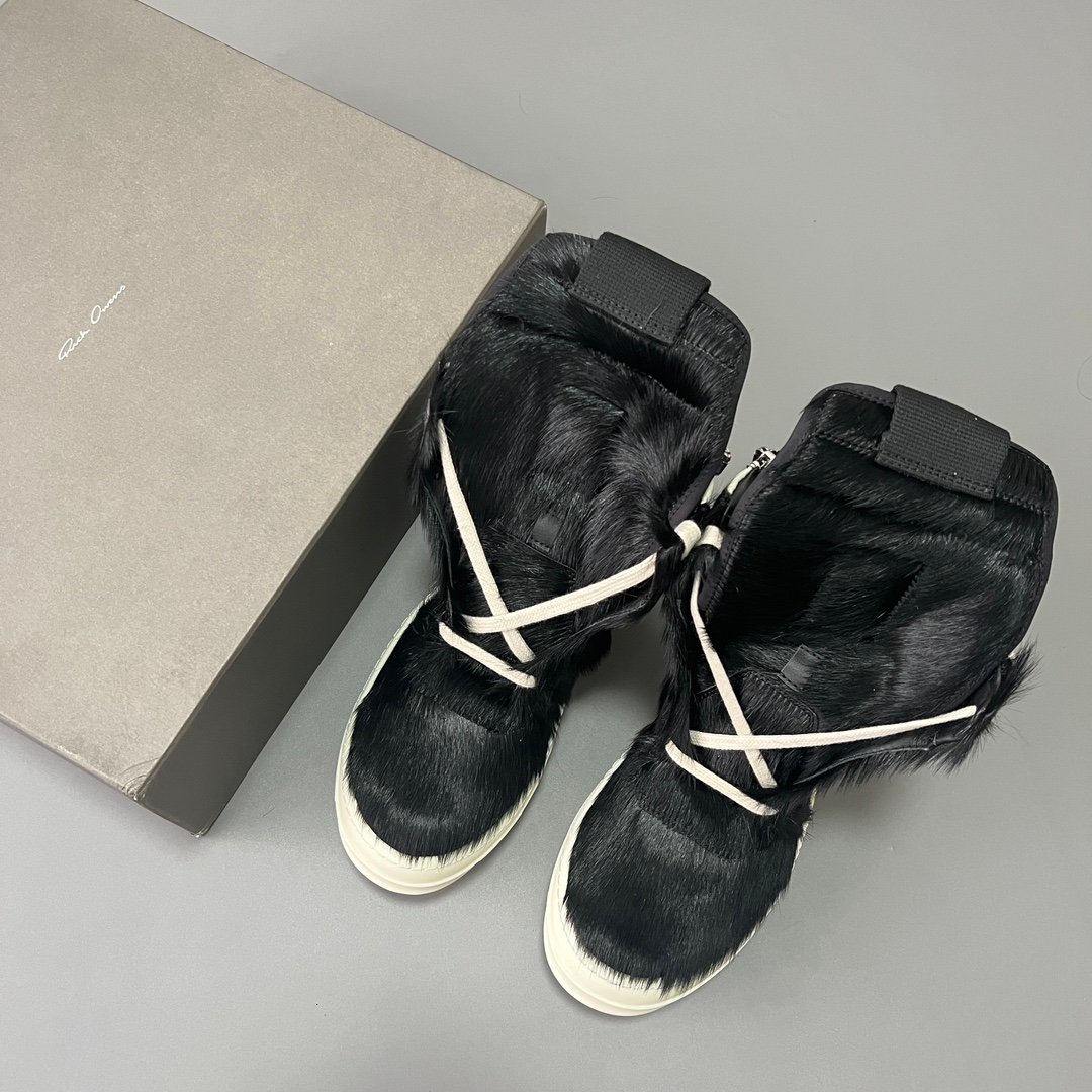 Aurora Custom Rick Owens Mainline Geobasket - Black Pony Hair & Milk Leather (1:1 Deconstructed) - Image 9