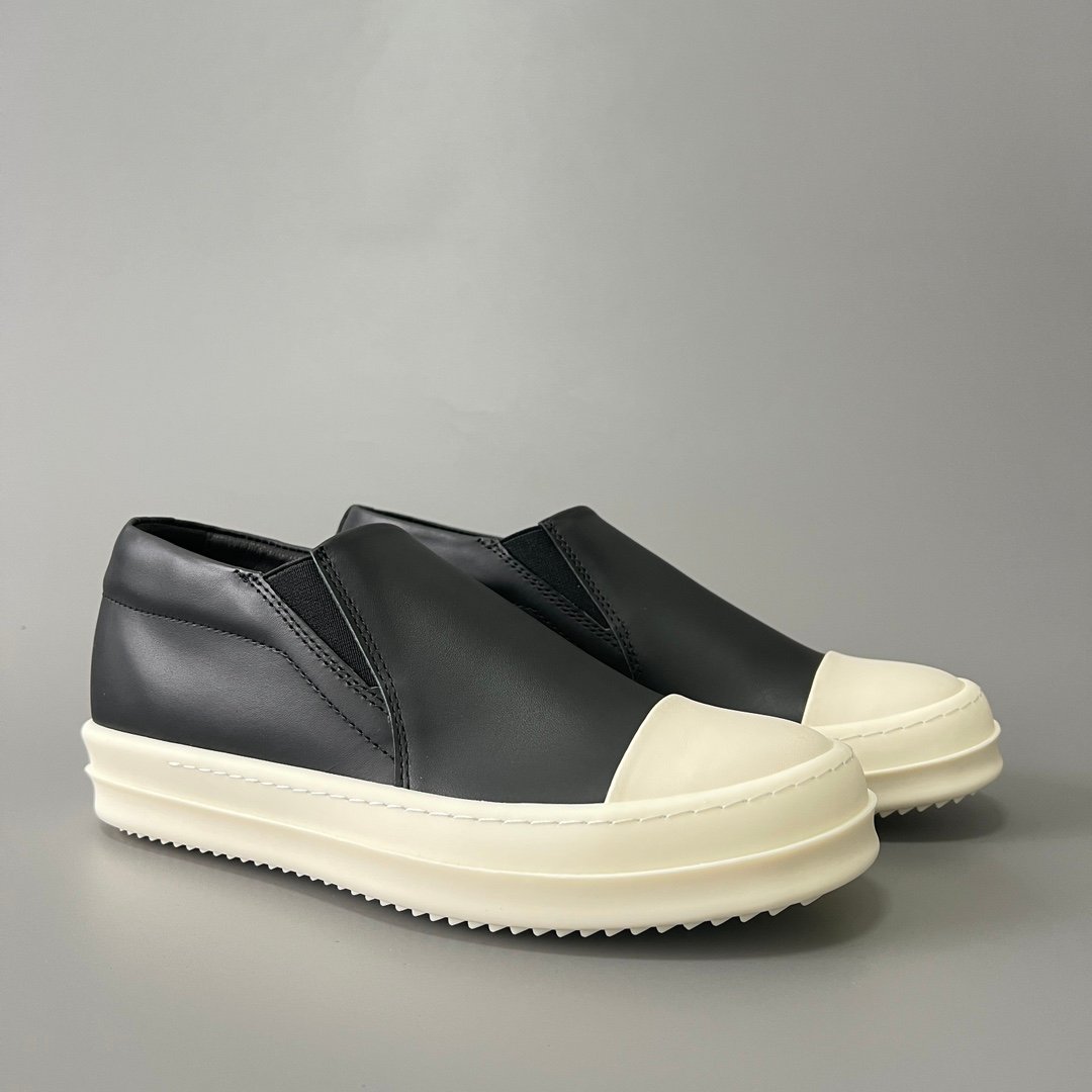 Aurora Custom Rick Owens Leather Slip-On Sneaker - Premium Black Calfskin (1:1 Deconstructed) - Image 3