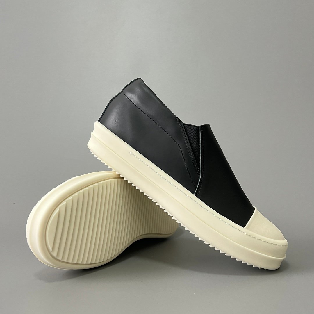 Aurora Custom Rick Owens Leather Slip-On Sneaker - Premium Black Calfskin (1:1 Deconstructed) - Image 7