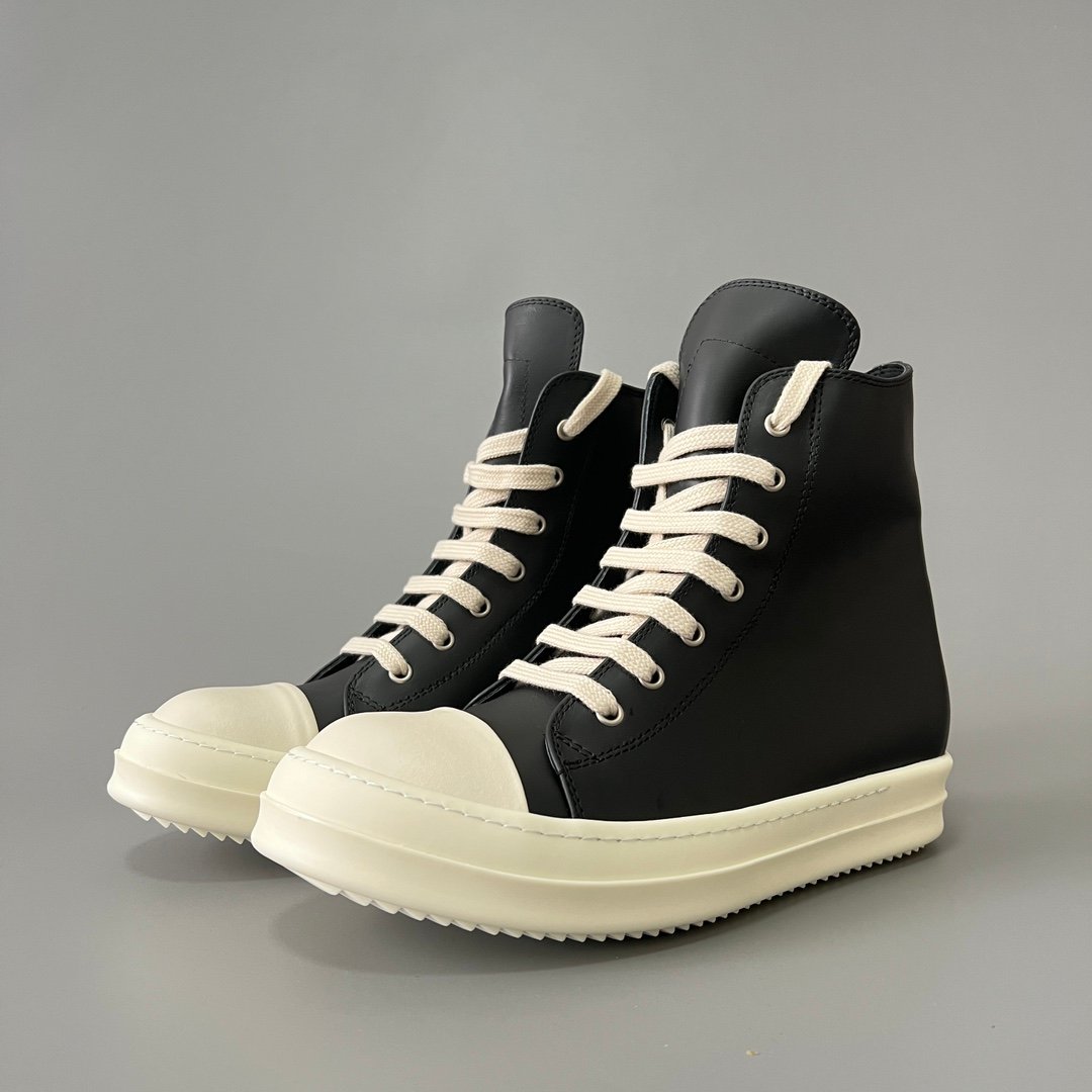Aurora Custom Rick Owens Mainline Classic High-Top - Premium Black Smooth Calfskin (Studio 45° Spec)