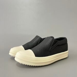 Aurora Custom Rick Owens Slip-On Sneaker - Textured Black Grained Leather (1:1 Deconstructed)