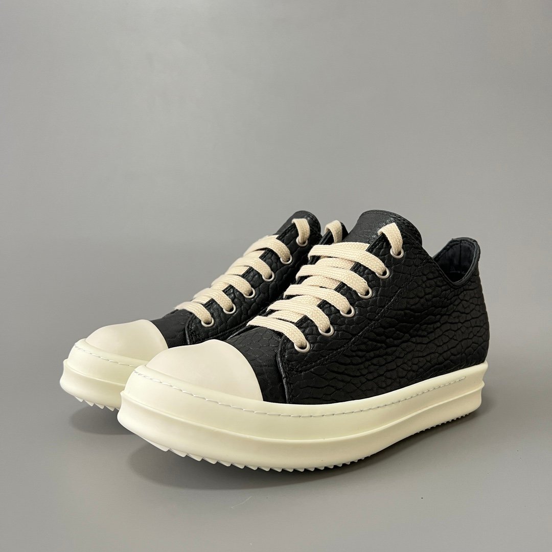 Aurora Custom Rick Owens Mainline Classic Ramones Low - Textured Black Grained Leather (1:1 Deconstructed)