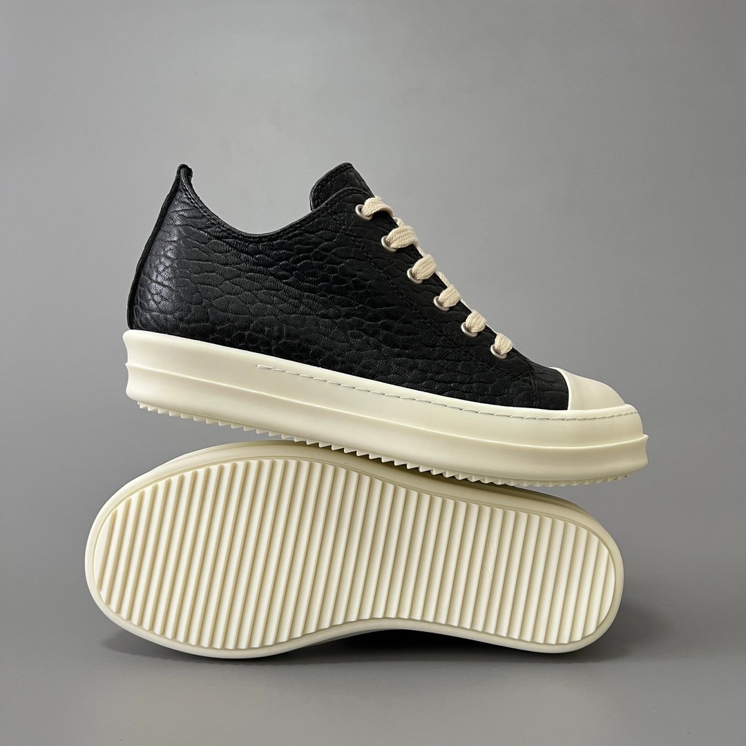 Aurora Custom Rick Owens Mainline Classic Ramones Low - Textured Black Grained Leather (1:1 Deconstructed) - Image 6