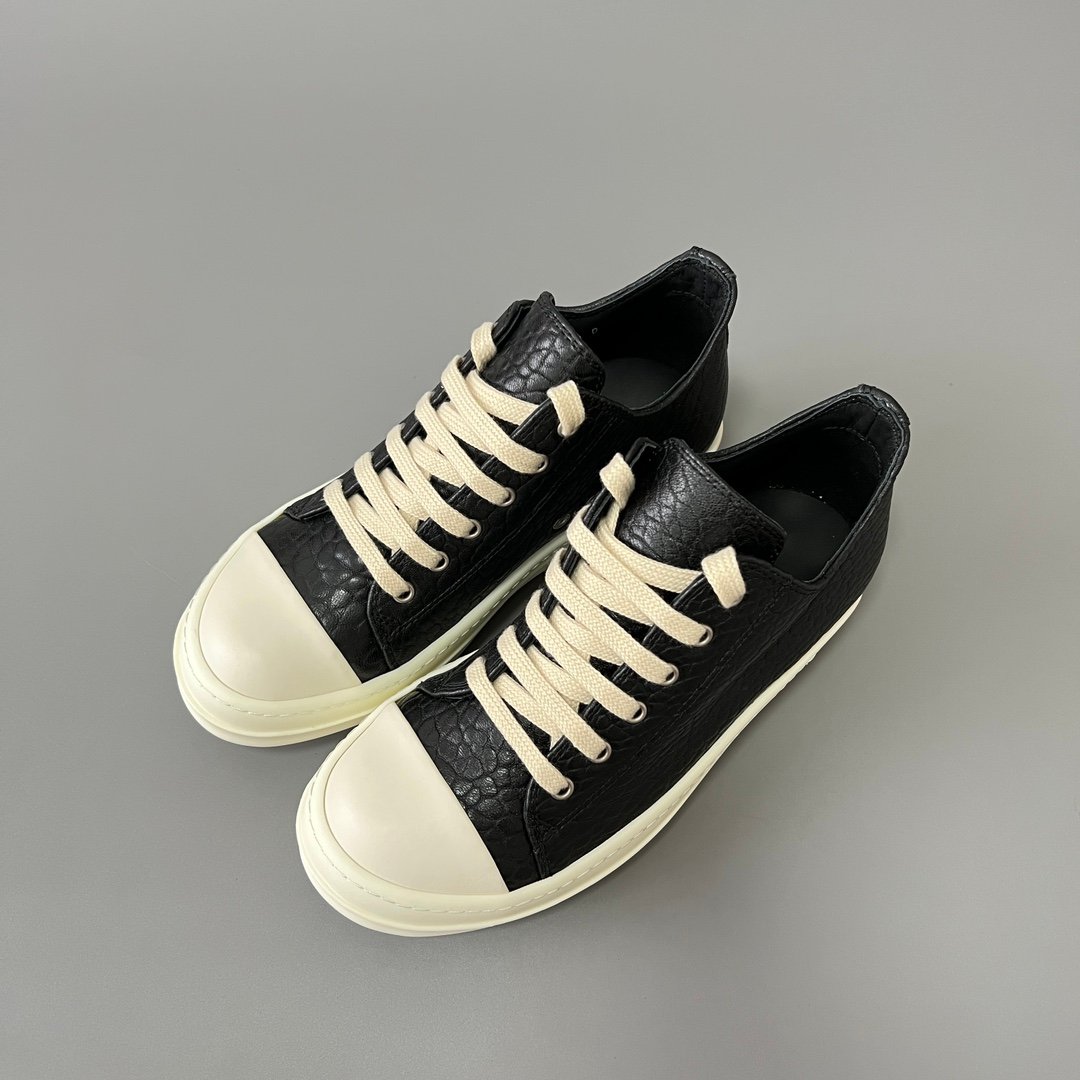 Aurora Custom Rick Owens Mainline Classic Ramones Low - Textured Black Grained Leather (1:1 Deconstructed) - Image 8