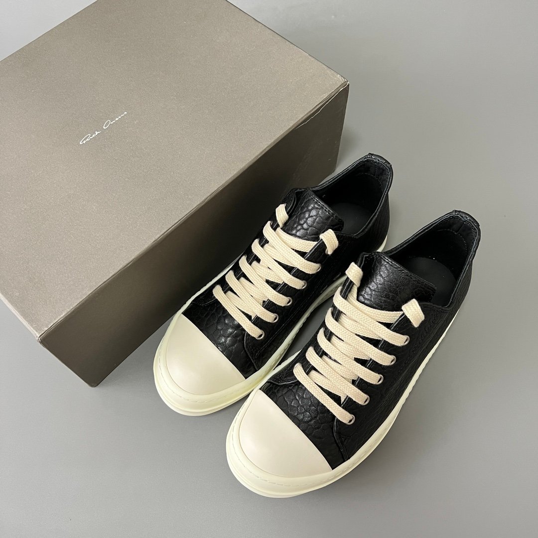Aurora Custom Rick Owens Mainline Classic Ramones Low - Textured Black Grained Leather (1:1 Deconstructed) - Image 9