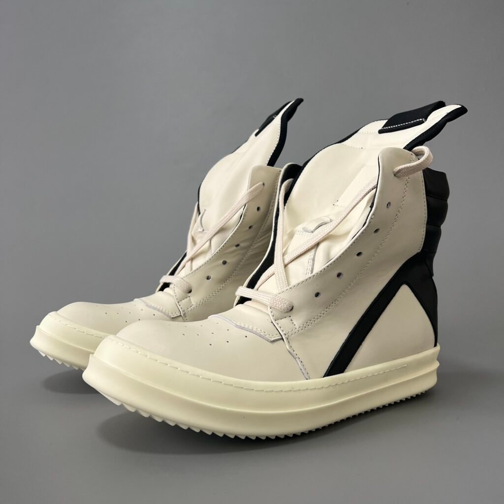 Aurora Custom Rick Owens Mainline Geobasket - "Reverse" Milk White & Black Leather (1:1 Deconstructed)
