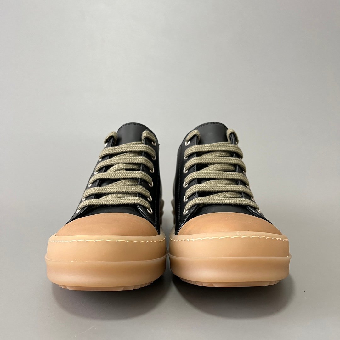 Aurora Custom Rick Owens Mainline Classic Ramones Low - Black Leather with Amber Translucent Sole (1:1 Deconstructed) - Image 2