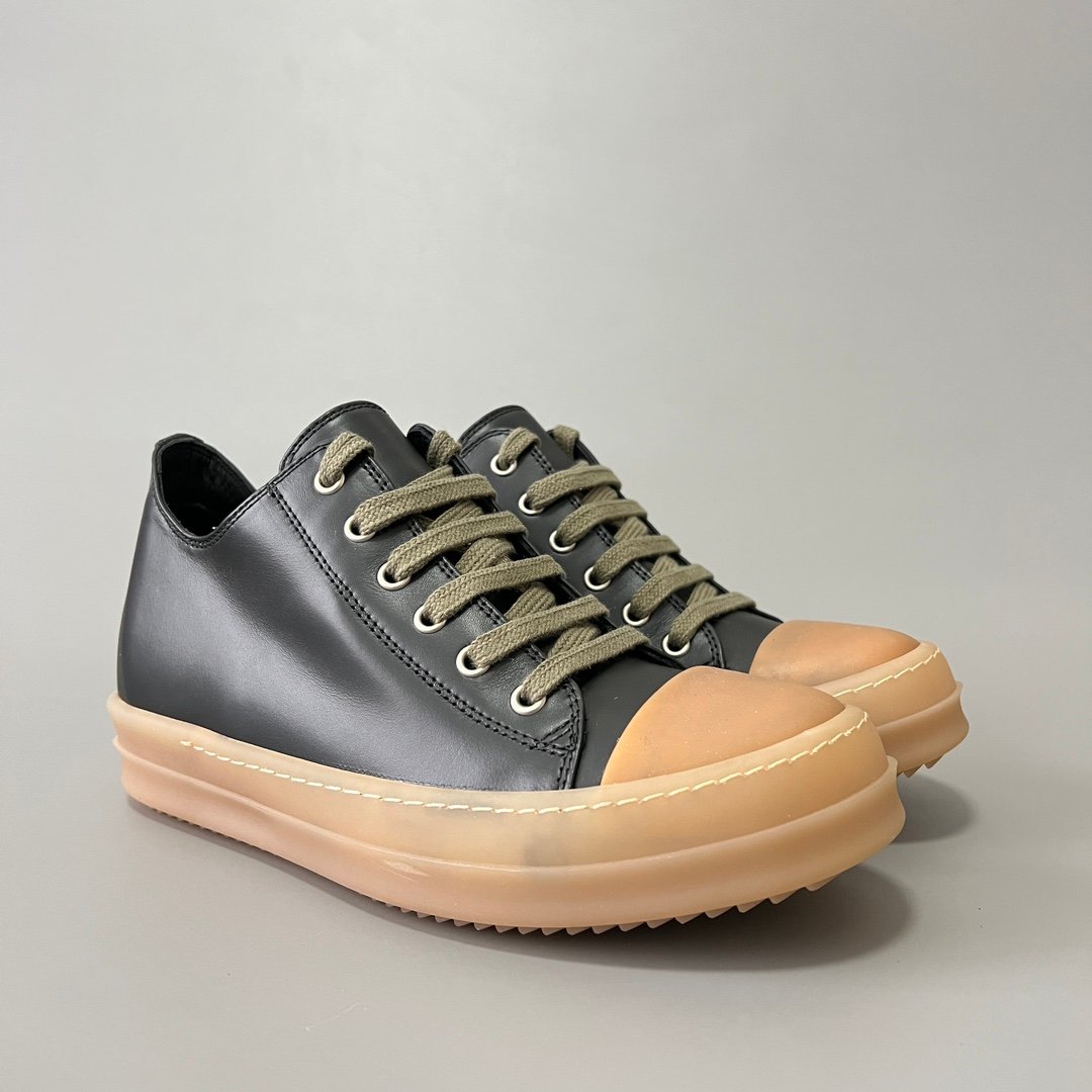 Aurora Custom Rick Owens Mainline Classic Ramones Low - Black Leather with Amber Translucent Sole (1:1 Deconstructed) - Image 3