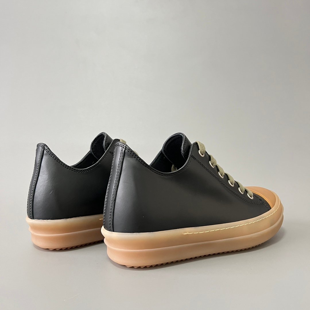 Aurora Custom Rick Owens Mainline Classic Ramones Low - Black Leather with Amber Translucent Sole (1:1 Deconstructed) - Image 4