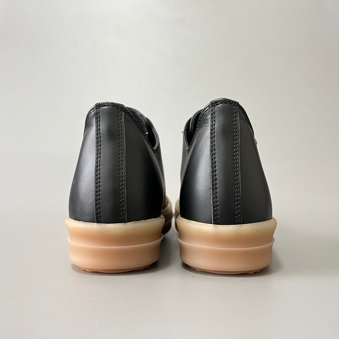 Aurora Custom Rick Owens Mainline Classic Ramones Low - Black Leather with Amber Translucent Sole (1:1 Deconstructed) - Image 5
