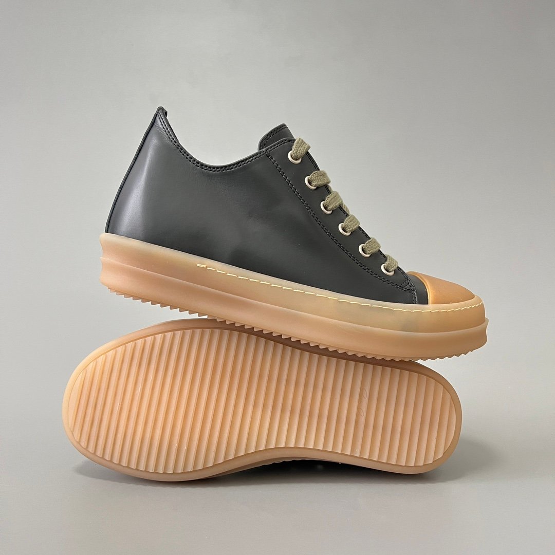 Aurora Custom Rick Owens Mainline Classic Ramones Low - Black Leather with Amber Translucent Sole (1:1 Deconstructed) - Image 6