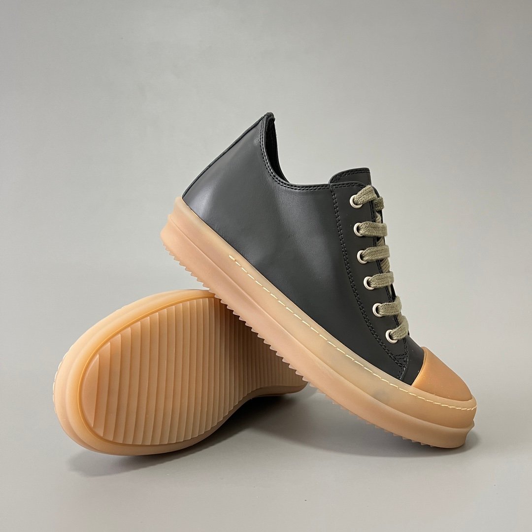 Aurora Custom Rick Owens Mainline Classic Ramones Low - Black Leather with Amber Translucent Sole (1:1 Deconstructed) - Image 7