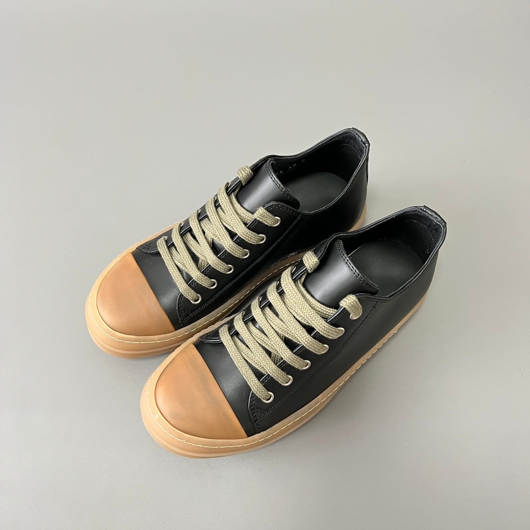 Aurora Custom Rick Owens Mainline Classic Ramones Low - Black Leather with Amber Translucent Sole (1:1 Deconstructed) - Image 8