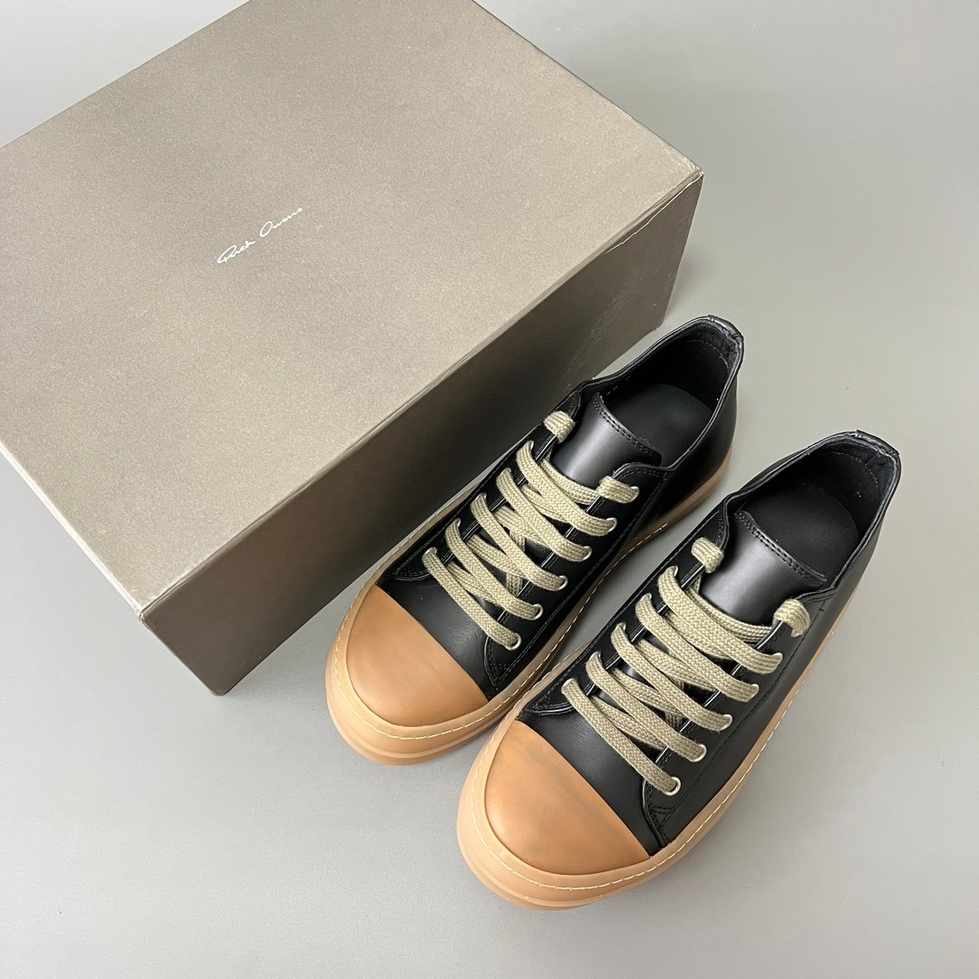 Aurora Custom Rick Owens Mainline Classic Ramones Low - Black Leather with Amber Translucent Sole (1:1 Deconstructed) - Image 9