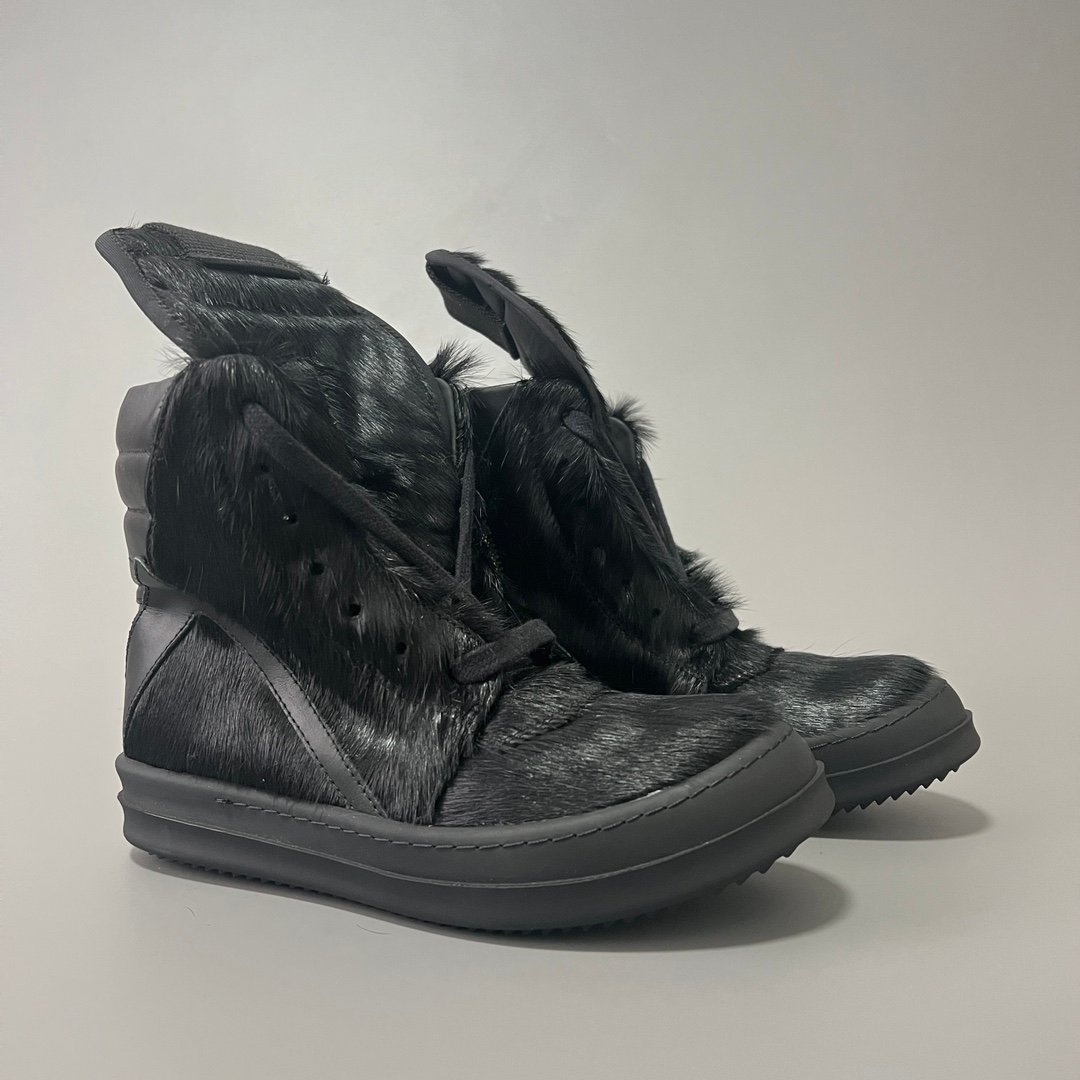 Aurora Custom Rick Owens Mainline Geobasket - "Murdered Out" Triple Black Pony Hair (1:1 Deconstructed) - Image 3