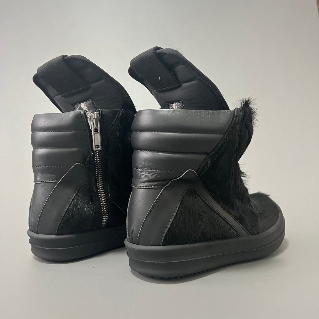 Aurora Custom Rick Owens Mainline Geobasket - "Murdered Out" Triple Black Pony Hair (1:1 Deconstructed) - Image 4