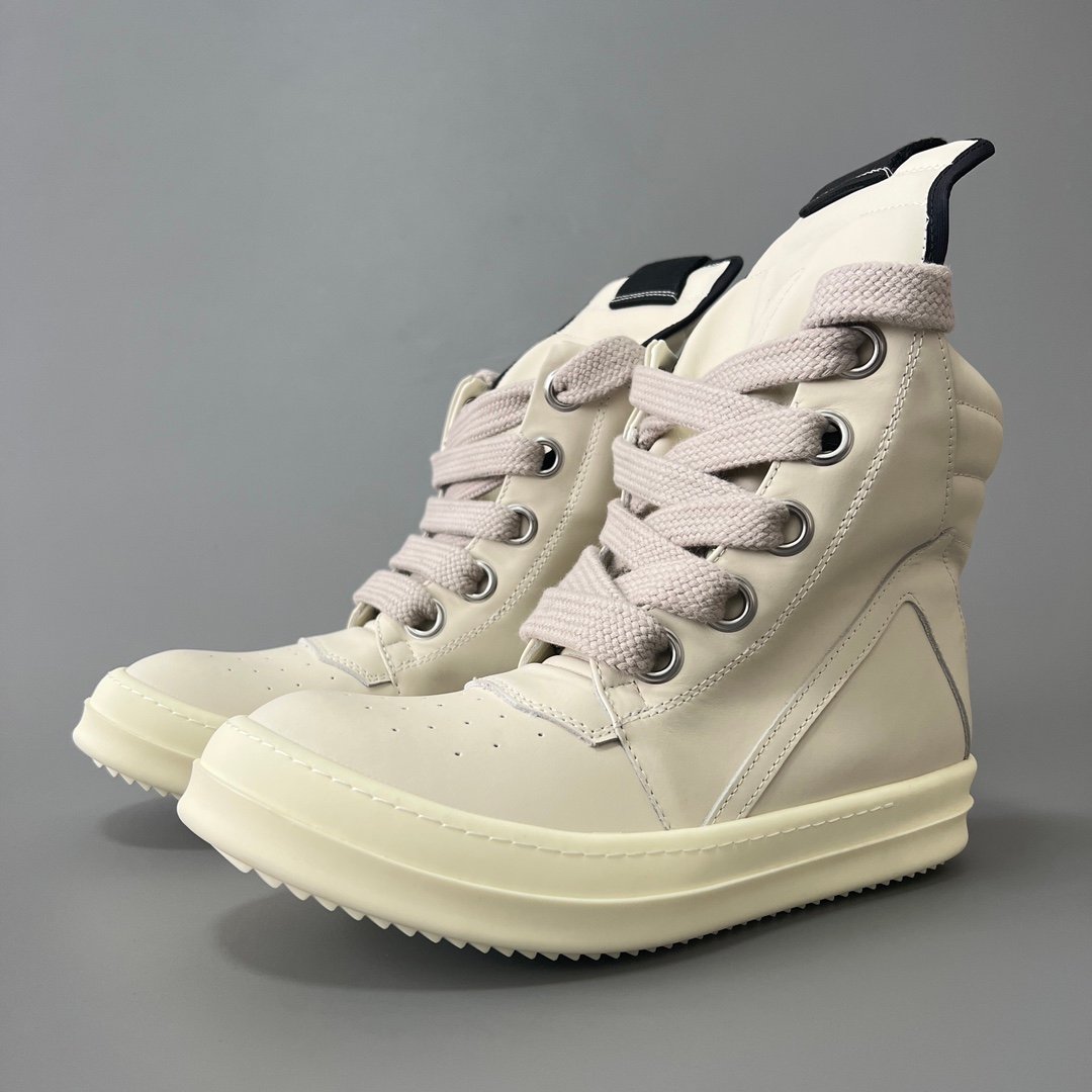 Aurora Custom Rick Owens Mainline Geobasket Jumbo Lace - Premium All-Milk White Leather (1:1 Deconstructed)