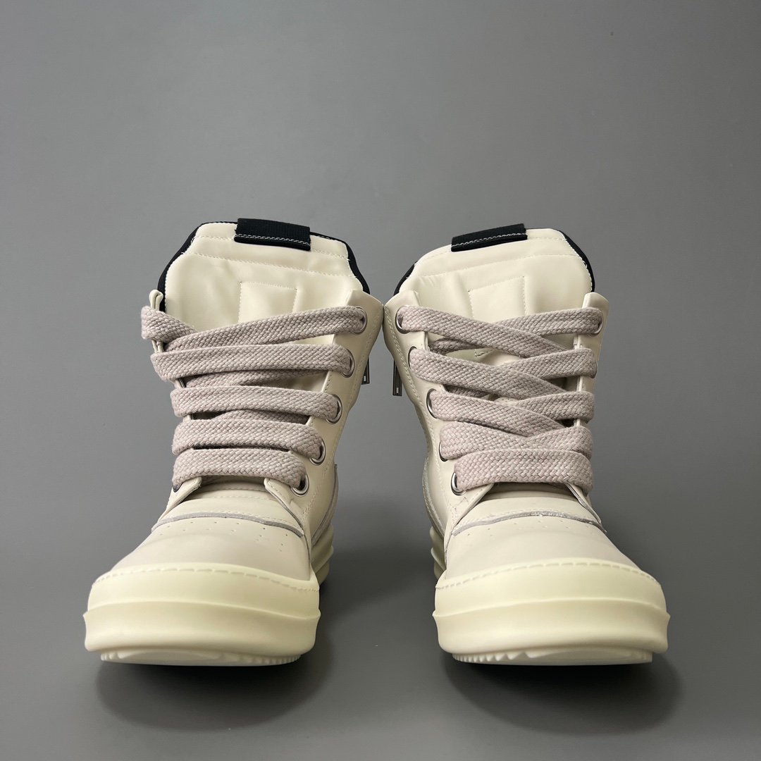 Aurora Custom Rick Owens Mainline Geobasket Jumbo Lace - Premium All-Milk White Leather (1:1 Deconstructed) - Image 2