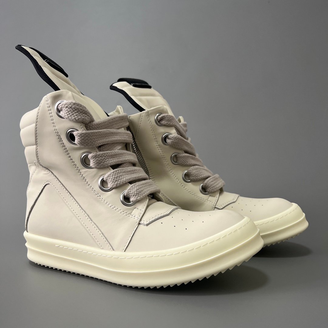 Aurora Custom Rick Owens Mainline Geobasket Jumbo Lace - Premium All-Milk White Leather (1:1 Deconstructed) - Image 3