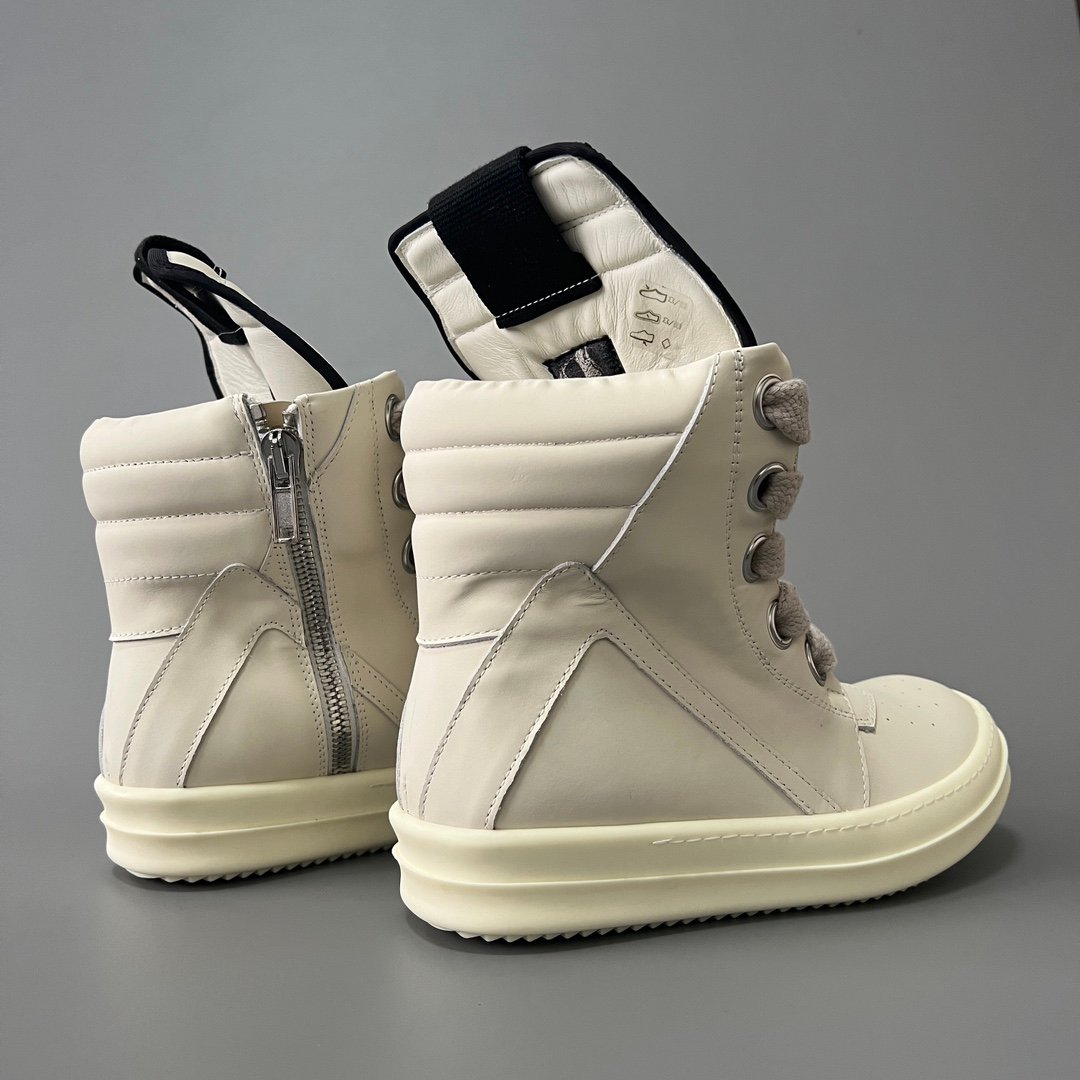 Aurora Custom Rick Owens Mainline Geobasket Jumbo Lace - Premium All-Milk White Leather (1:1 Deconstructed) - Image 4