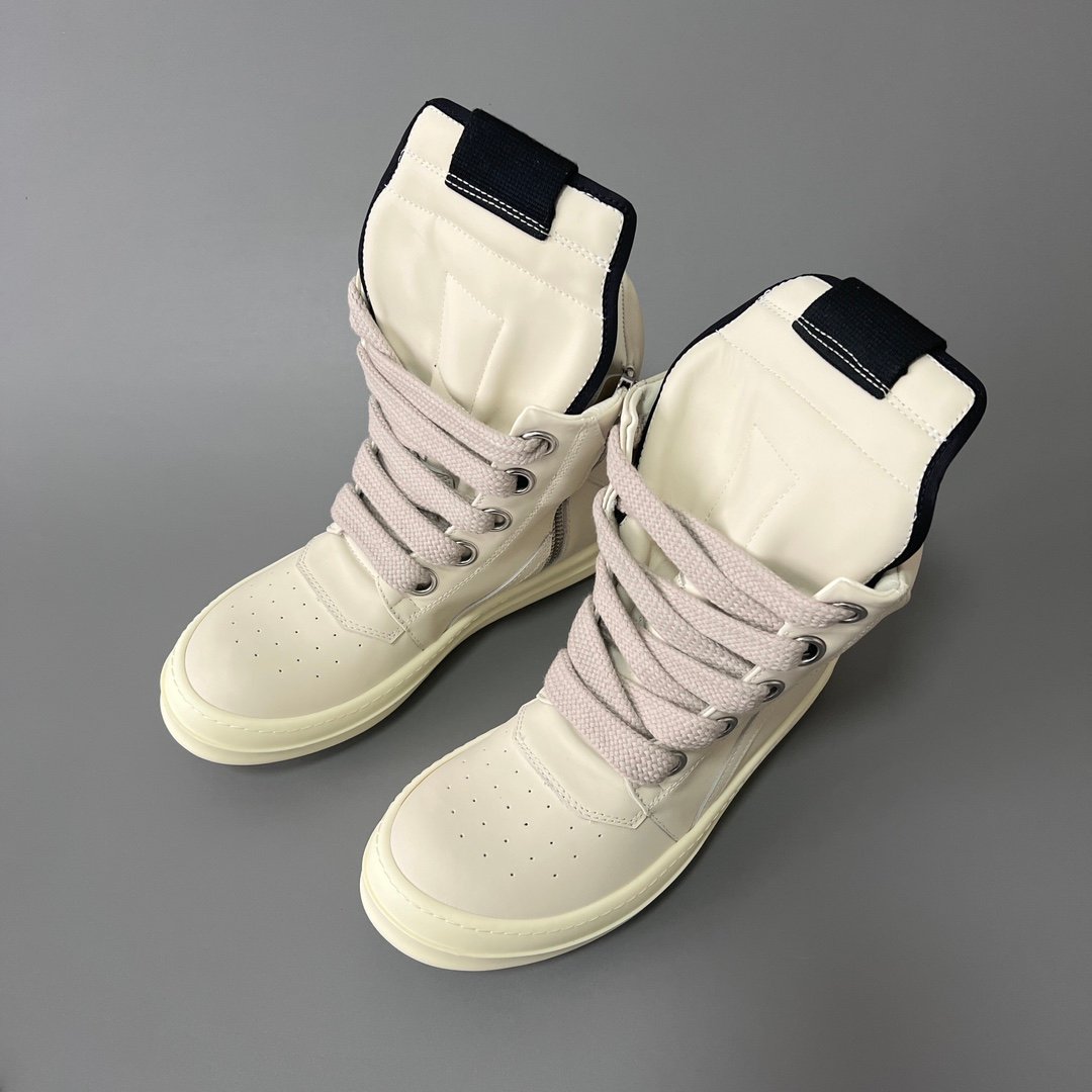 Aurora Custom Rick Owens Mainline Geobasket Jumbo Lace - Premium All-Milk White Leather (1:1 Deconstructed) - Image 8
