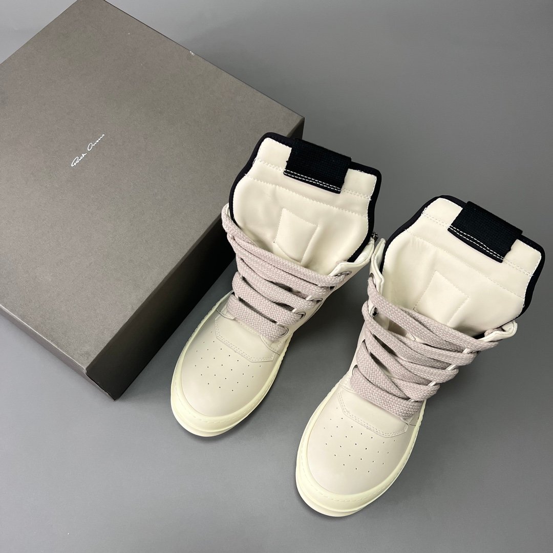 Aurora Custom Rick Owens Mainline Geobasket Jumbo Lace - Premium All-Milk White Leather (1:1 Deconstructed) - Image 9