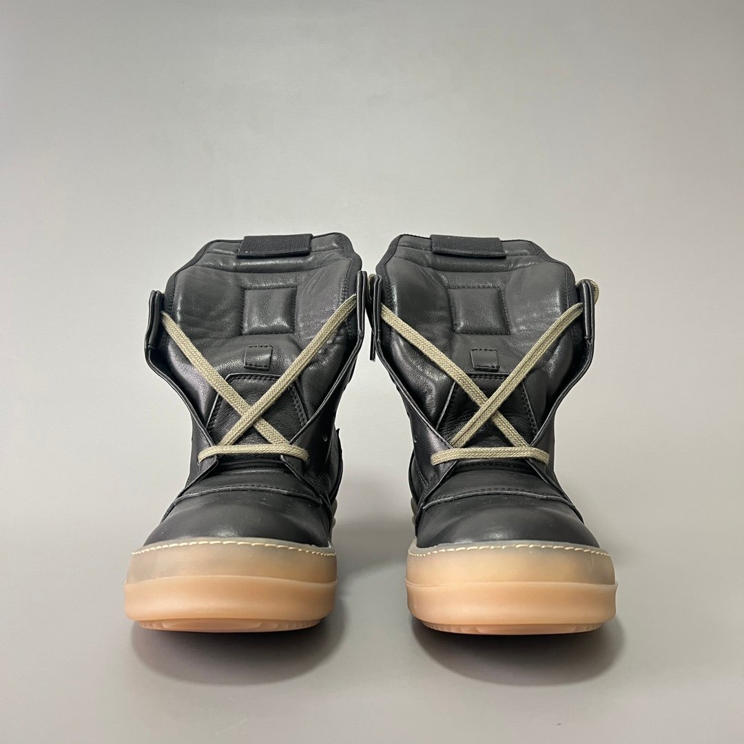 Aurora Custom Rick Owens Mainline Geobasket - Matte Black Leather & Translucent Amber Gum Sole (1:1 Deconstructed) - Image 2