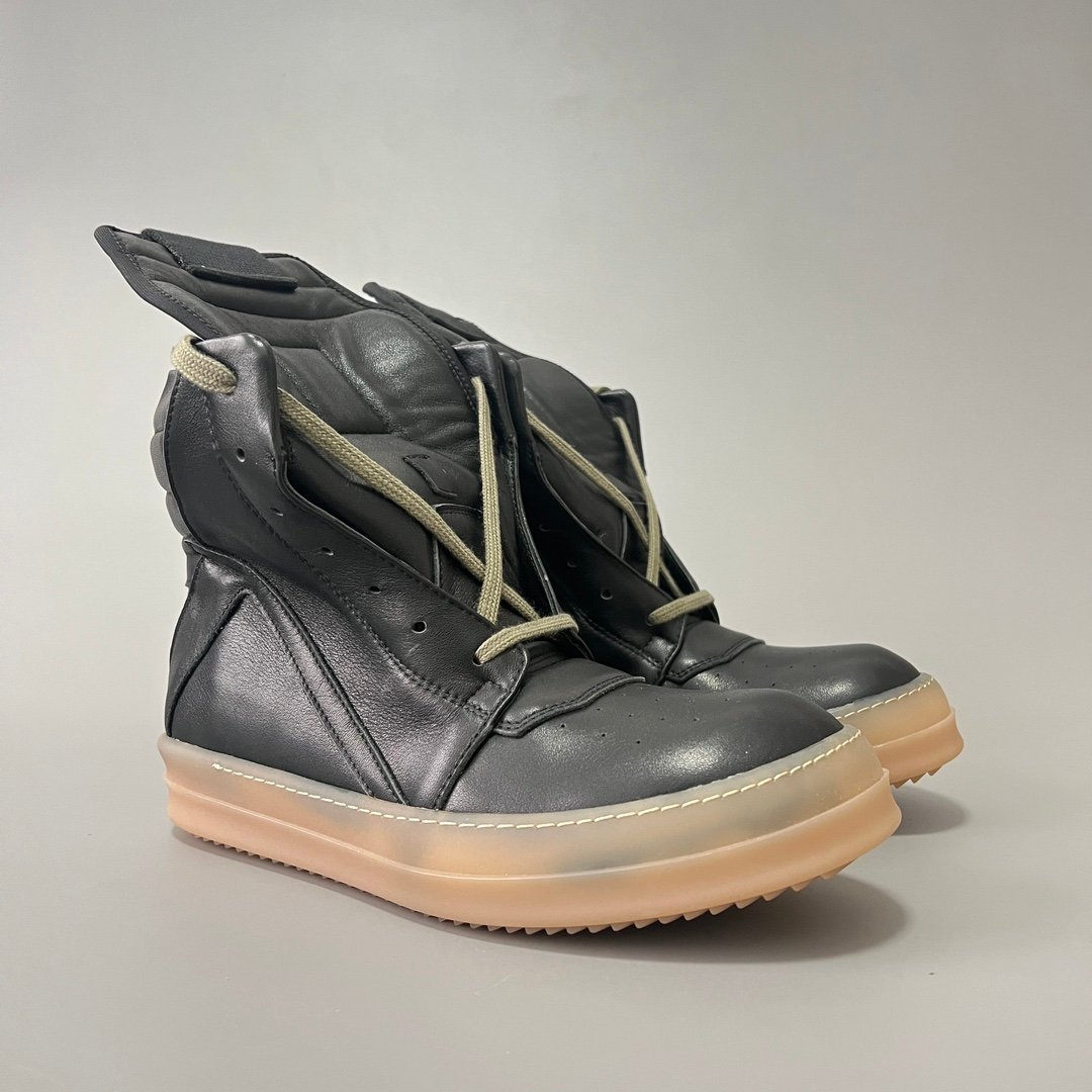 Aurora Custom Rick Owens Mainline Geobasket - Matte Black Leather & Translucent Amber Gum Sole (1:1 Deconstructed) - Image 3