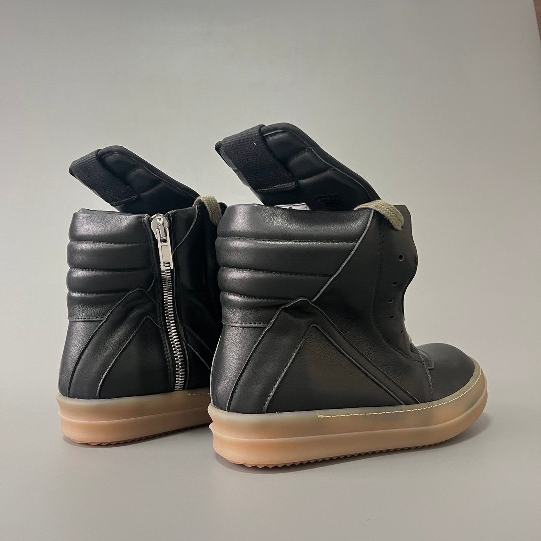 Aurora Custom Rick Owens Mainline Geobasket - Matte Black Leather & Translucent Amber Gum Sole (1:1 Deconstructed) - Image 4
