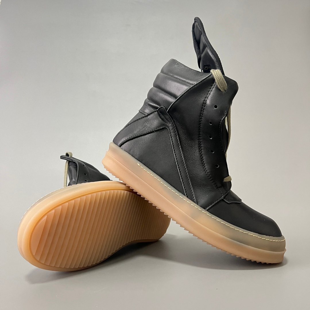 Aurora Custom Rick Owens Mainline Geobasket - Matte Black Leather & Translucent Amber Gum Sole (1:1 Deconstructed) - Image 7