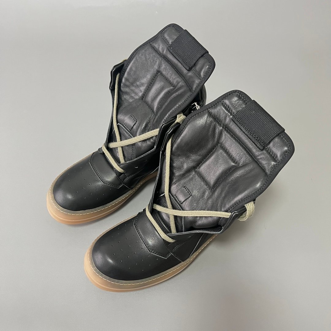 Aurora Custom Rick Owens Mainline Geobasket - Matte Black Leather & Translucent Amber Gum Sole (1:1 Deconstructed) - Image 8