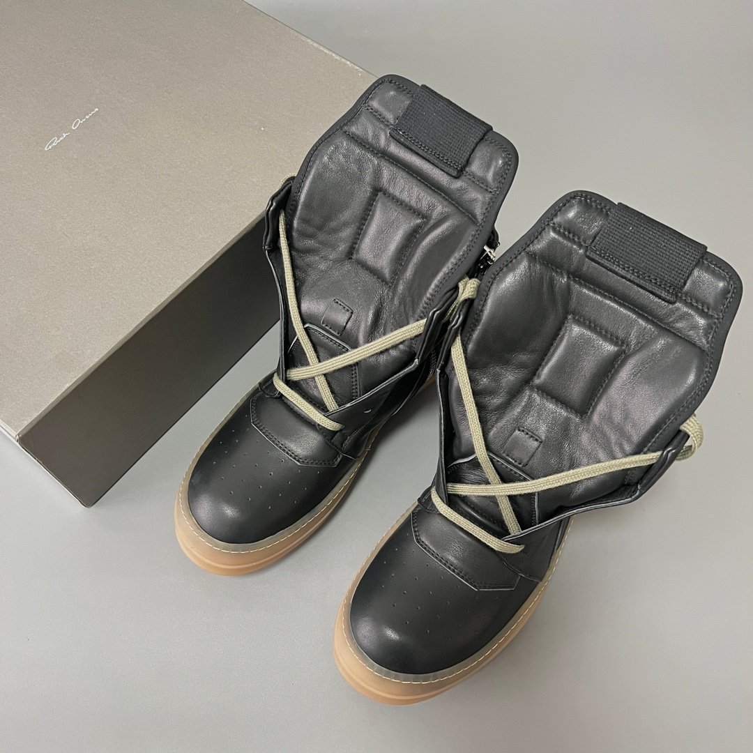 Aurora Custom Rick Owens Mainline Geobasket - Matte Black Leather & Translucent Amber Gum Sole (1:1 Deconstructed) - Image 9