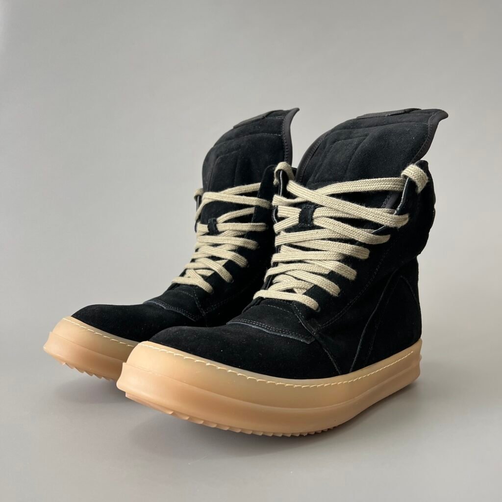 Aurora Custom Rick Owens Mainline Geobasket - Matte Black Suede & Translucent Amber Gum Sole (1:1 Deconstructed)