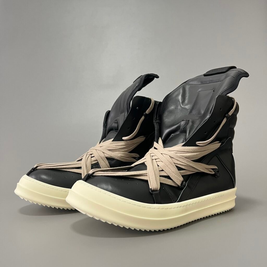 Aurora Custom Rick Owens Mainline Geobasket "Megalace" Hexagram - Premium Black Leather (1:1 Deconstructed)