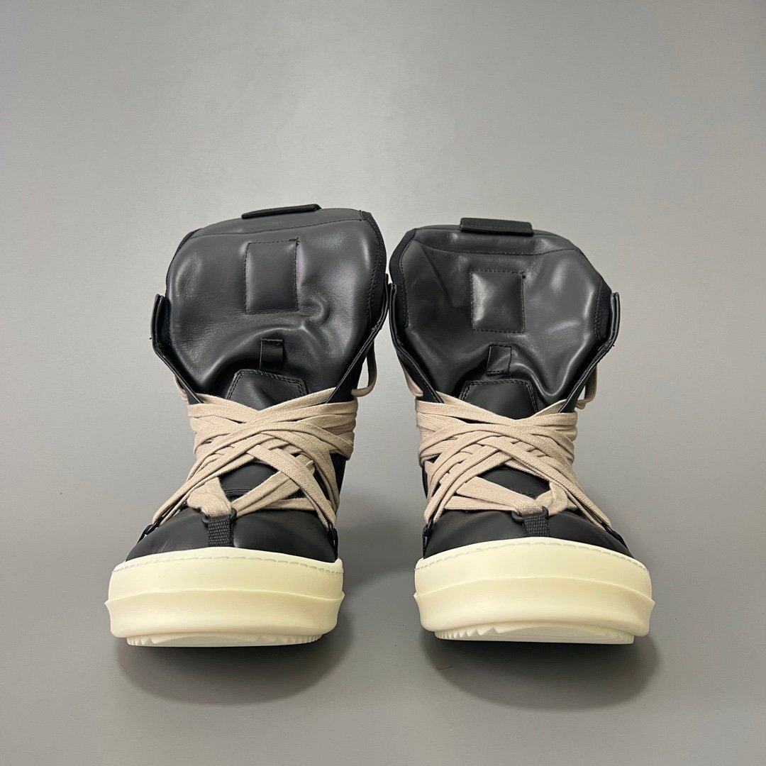 Aurora Custom Rick Owens Mainline Geobasket "Megalace" Hexagram - Premium Black Leather (1:1 Deconstructed) - Image 2