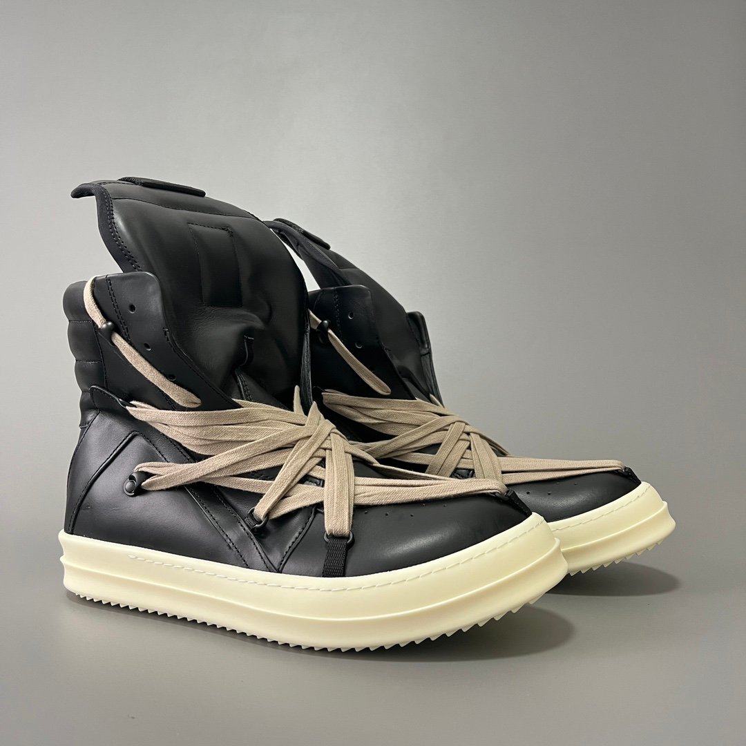 Aurora Custom Rick Owens Mainline Geobasket "Megalace" Hexagram - Premium Black Leather (1:1 Deconstructed) - Image 3