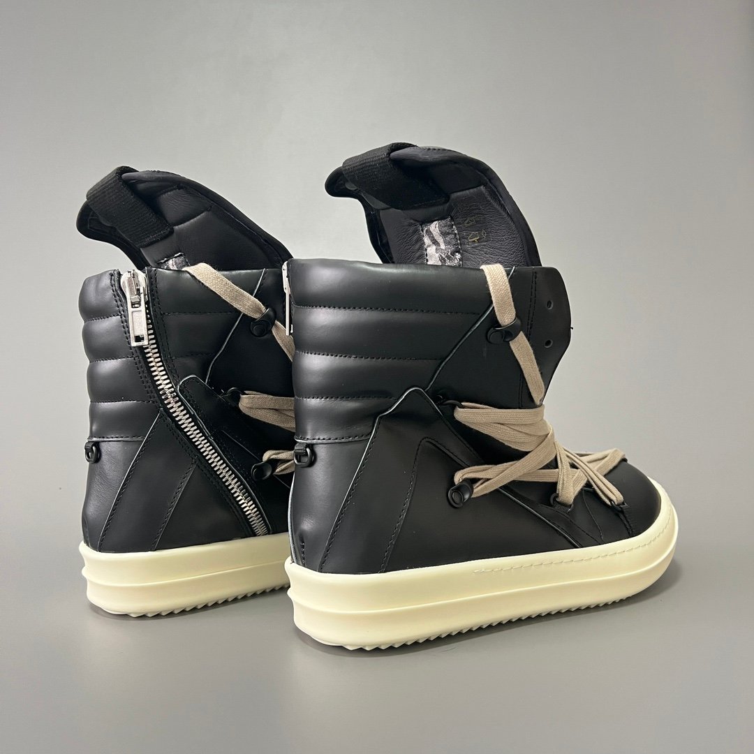 Aurora Custom Rick Owens Mainline Geobasket "Megalace" Hexagram - Premium Black Leather (1:1 Deconstructed) - Image 4