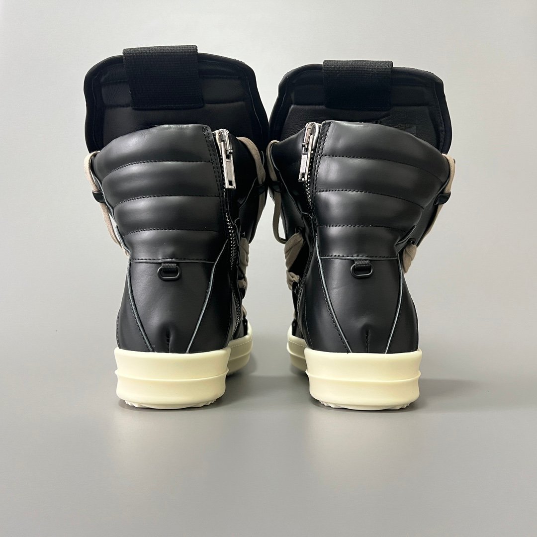 Aurora Custom Rick Owens Mainline Geobasket "Megalace" Hexagram - Premium Black Leather (1:1 Deconstructed) - Image 5