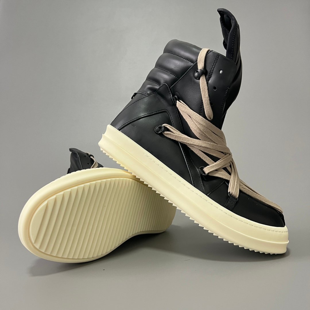 Aurora Custom Rick Owens Mainline Geobasket "Megalace" Hexagram - Premium Black Leather (1:1 Deconstructed) - Image 7