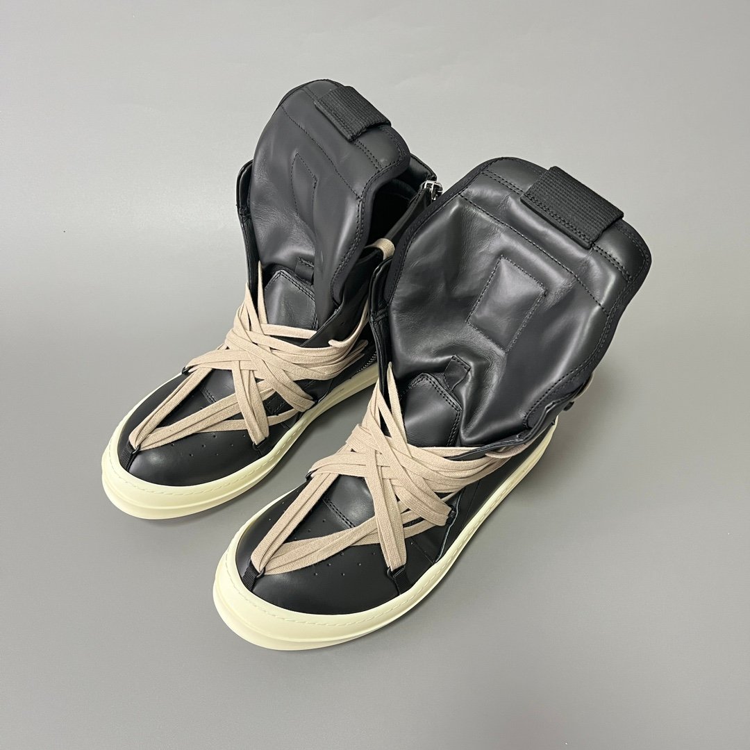 Aurora Custom Rick Owens Mainline Geobasket "Megalace" Hexagram - Premium Black Leather (1:1 Deconstructed) - Image 8