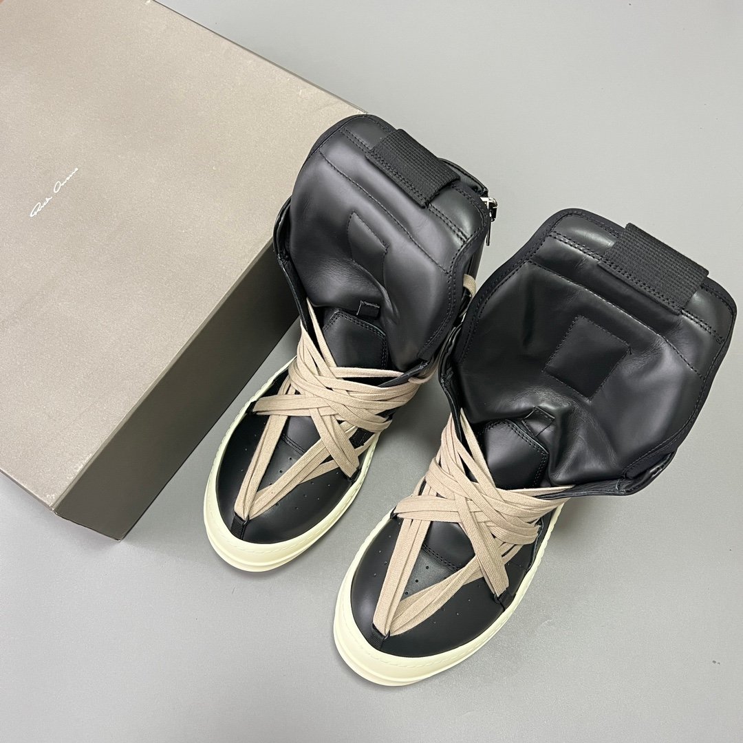 Aurora Custom Rick Owens Mainline Geobasket "Megalace" Hexagram - Premium Black Leather (1:1 Deconstructed) - Image 9