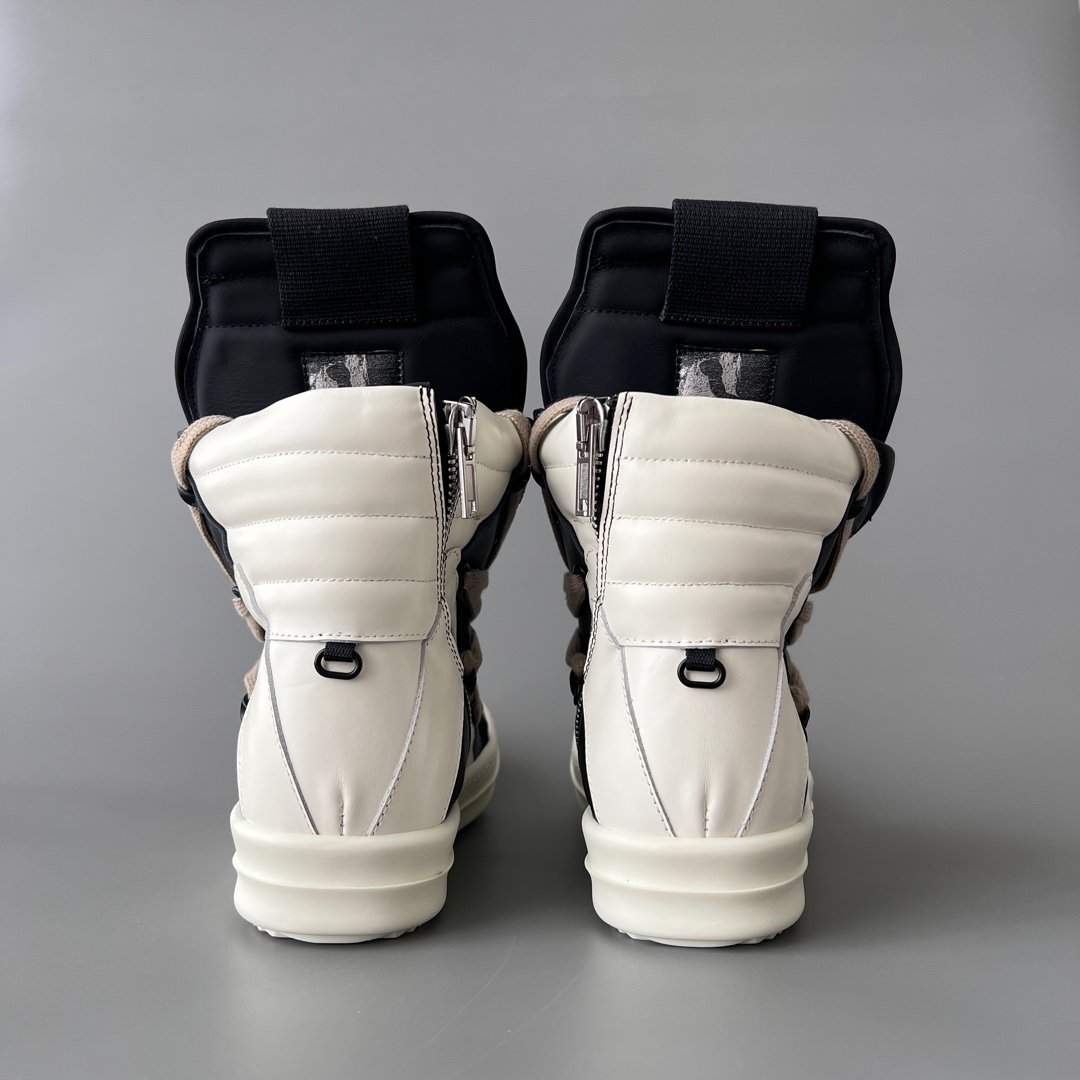Aurora Custom Rick Owens Mainline Geobasket "Megalace" Hexagram - Classic Black & Milk Leather with Dust Cords (1:1 Deconstructed) - Image 5
