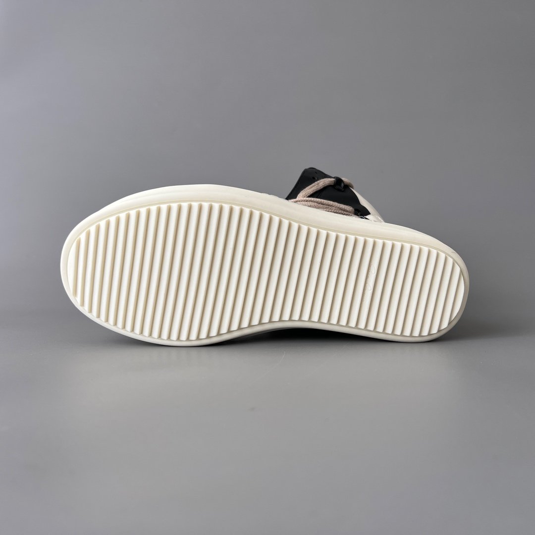 Aurora Custom Rick Owens Mainline Geobasket "Megalace" Hexagram - Classic Black & Milk Leather with Dust Cords (1:1 Deconstructed) - Image 6
